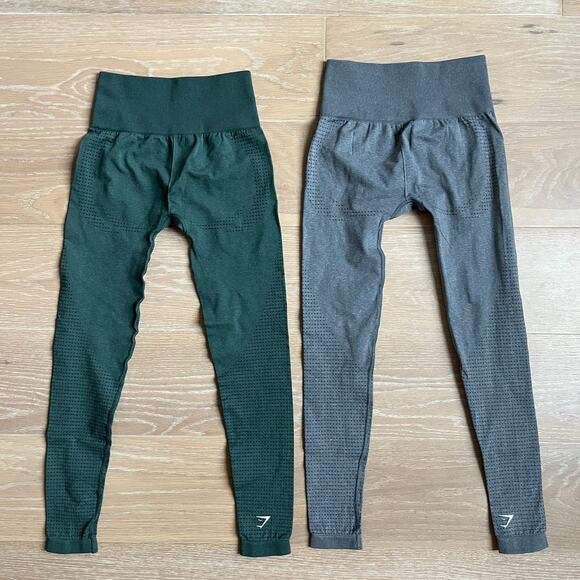 Gymshark Vital Seamless 2 pair Leggings Green Gray XXS - Picture 2 of 3